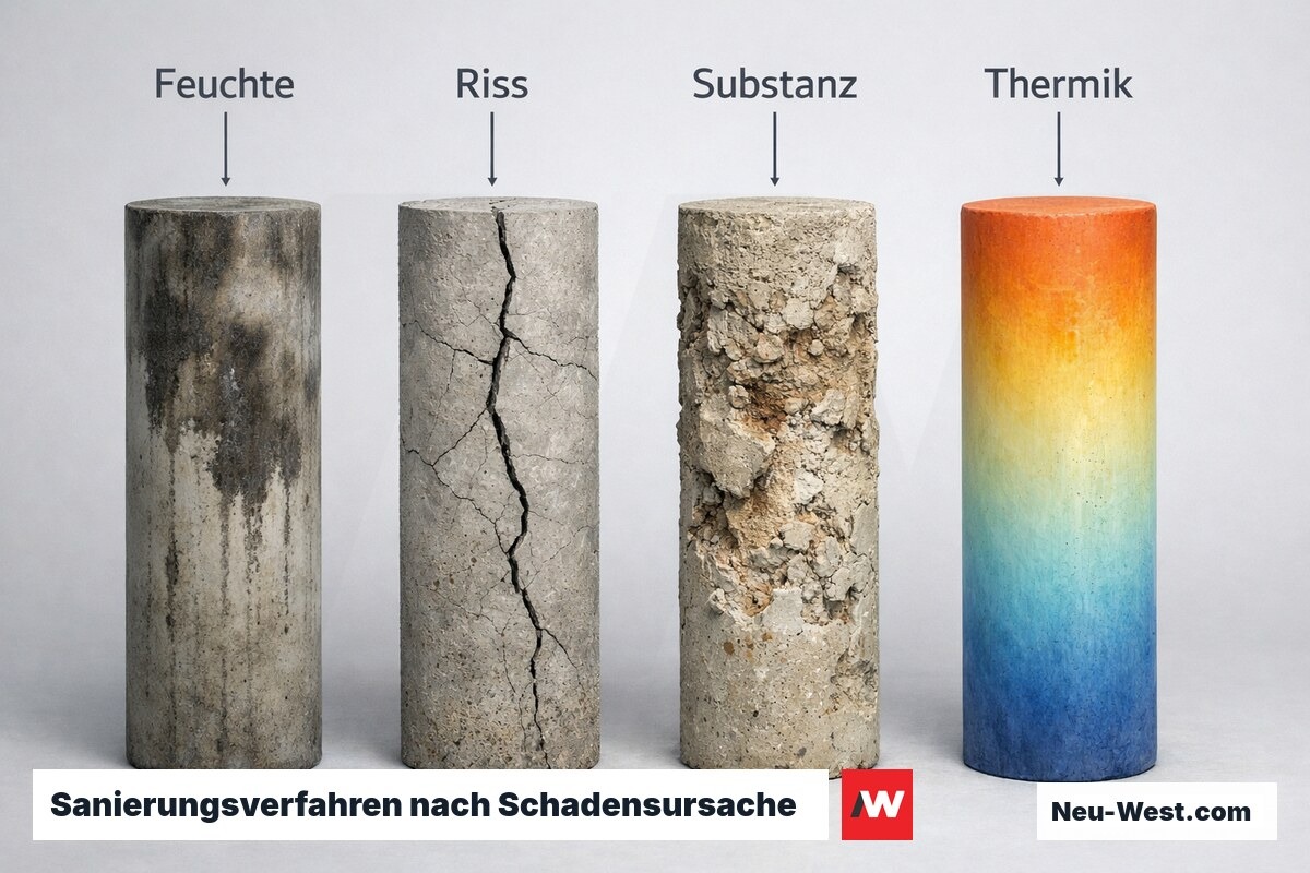 Sanierungsverfahren nach Schadensursache – Erklär-Grafik (NEUWEST Berlin)