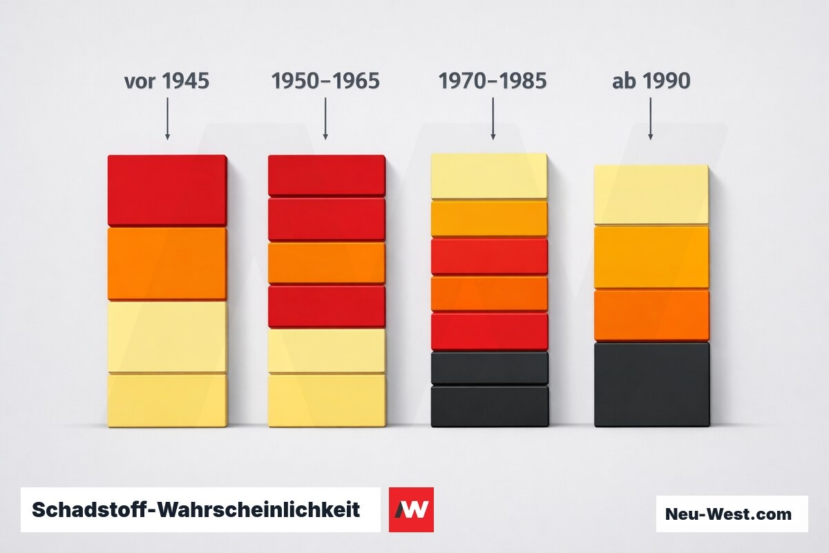 Schadstoff-Wahrscheinlichkeit nach Baujahrzehnt – Erklär-Grafik (NEUWEST Berlin)
