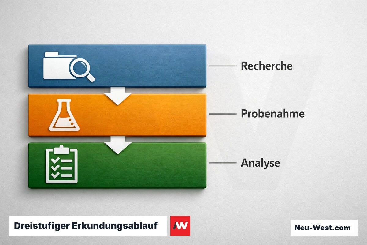 Dreistufiger Erkundungsablauf: Von der Recherche zur Gefaehrdungsabschaetzung – Erklär-Grafik (NEUWEST Berlin)