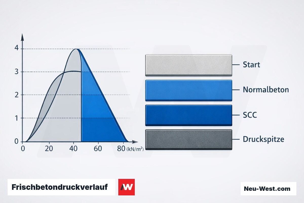 Frischbetondruckverlauf: Normalbeton vs. SCC nach DIN 18218 – Erklär-Grafik (NEUWEST Berlin)