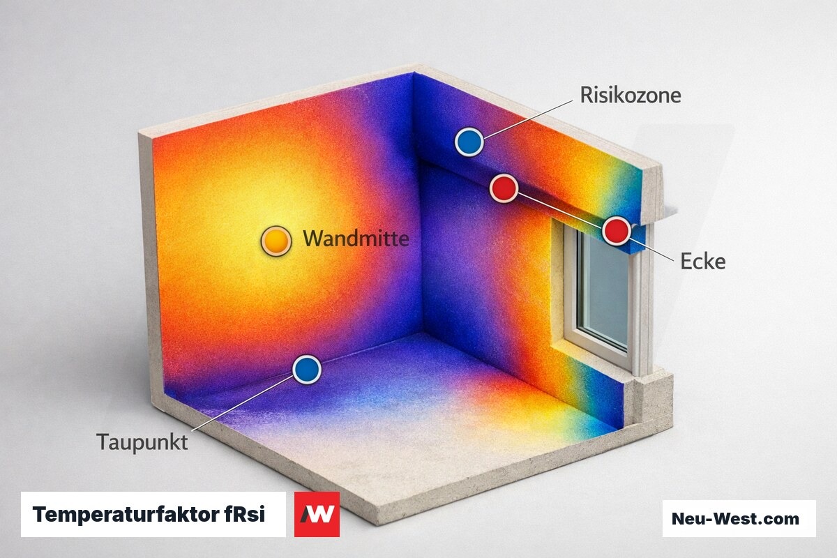 Temperaturfaktor fRsi: Risikozonen nach Wandaufbau und Raumklima – Erklär-Grafik (NEUWEST Berlin)