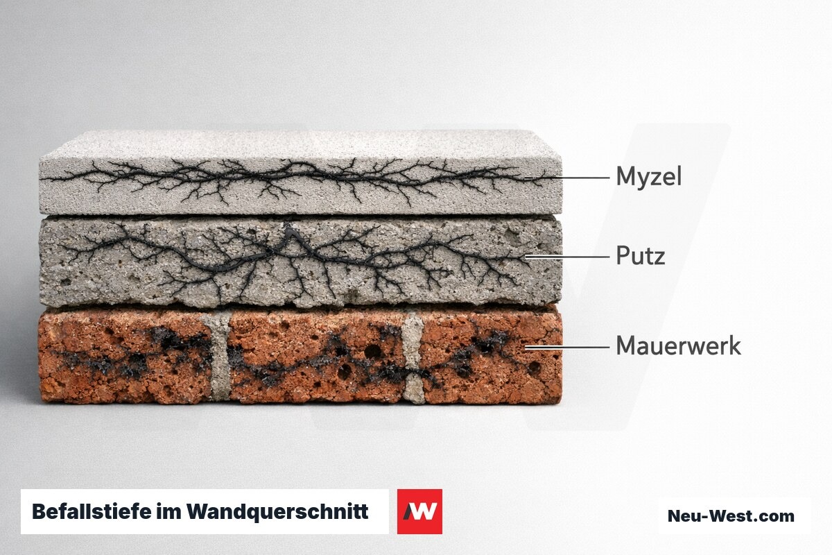 Befallstiefe im Wandquerschnitt: Drei Sanierungsszenarien – Erklär-Grafik (NEUWEST Berlin)