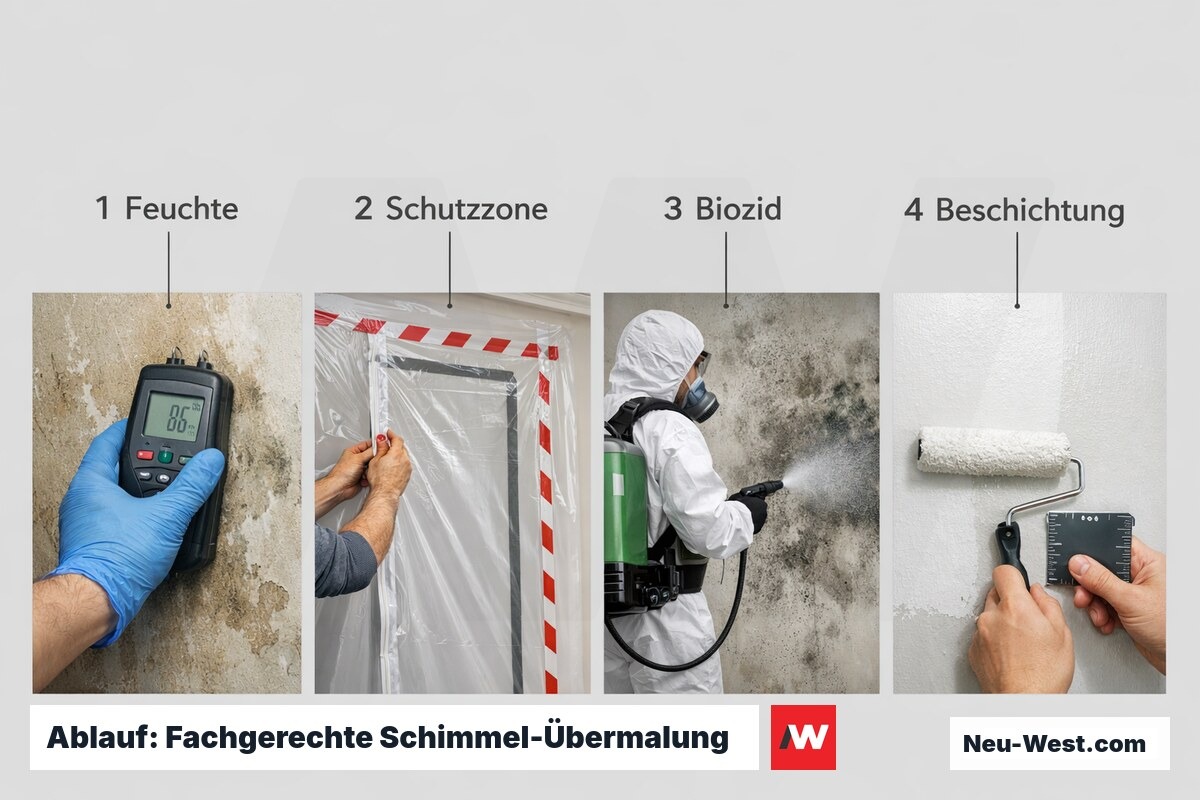 Ablauf: Fachgerechte Schimmel-Übermalung in 5 Schritten – Erklär-Grafik (NEUWEST Berlin)
