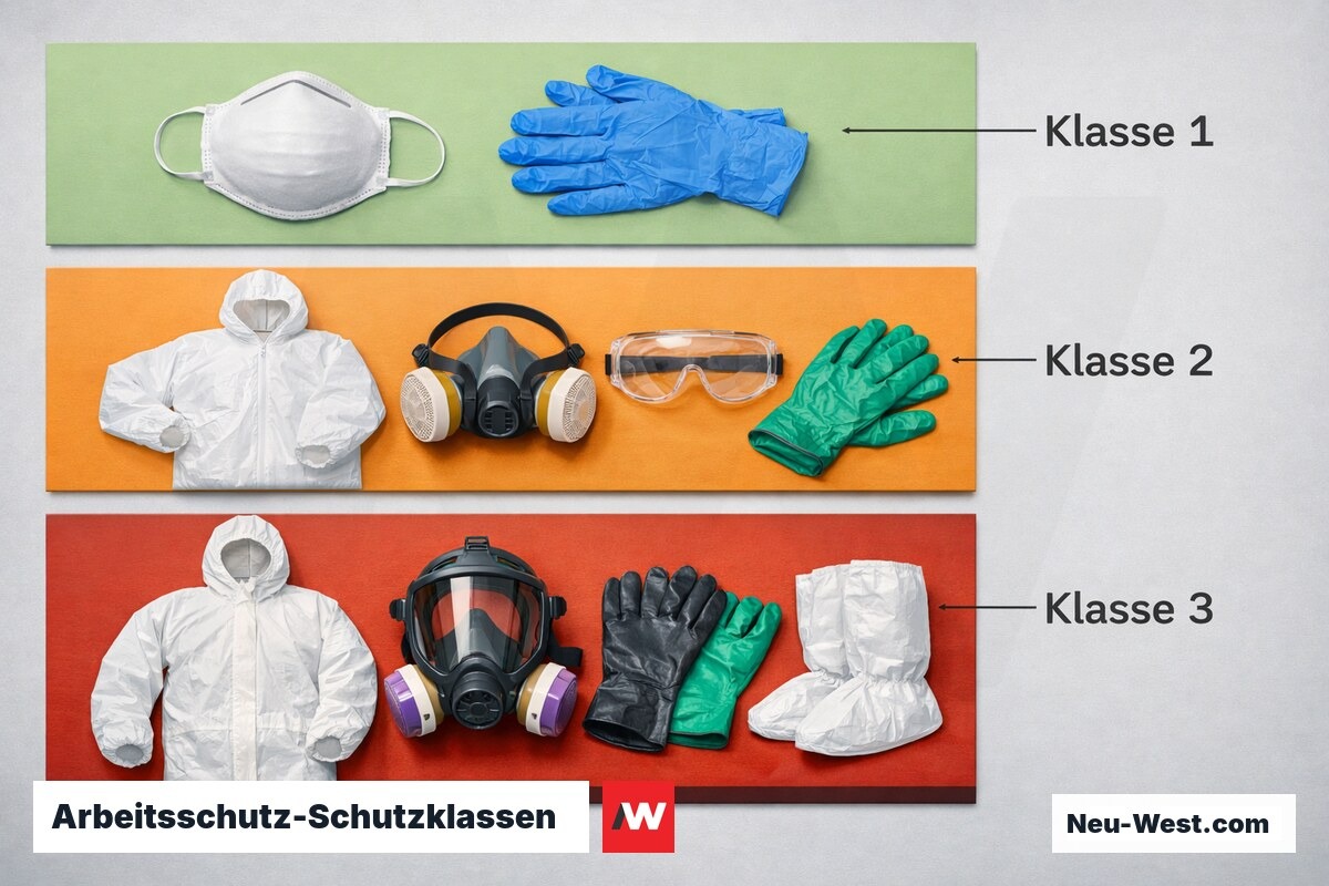 Arbeitsschutz-Schutzklassen bei der Schimmelsanierung nach DGUV-Empfehlung – Erklär-Grafik (NEUWEST Berlin)