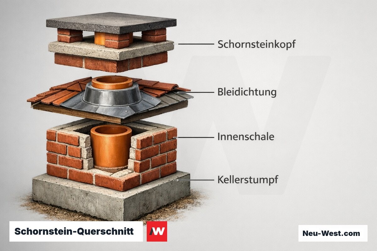 Schornstein-Querschnitt: Integrierte Bauteile – Erklär-Grafik (NEUWEST Berlin)