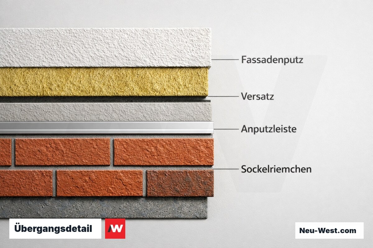 Übergangsdetail: Sockeldämmung trifft WDVS-Fassade – Erklär-Grafik (NEUWEST Berlin)
