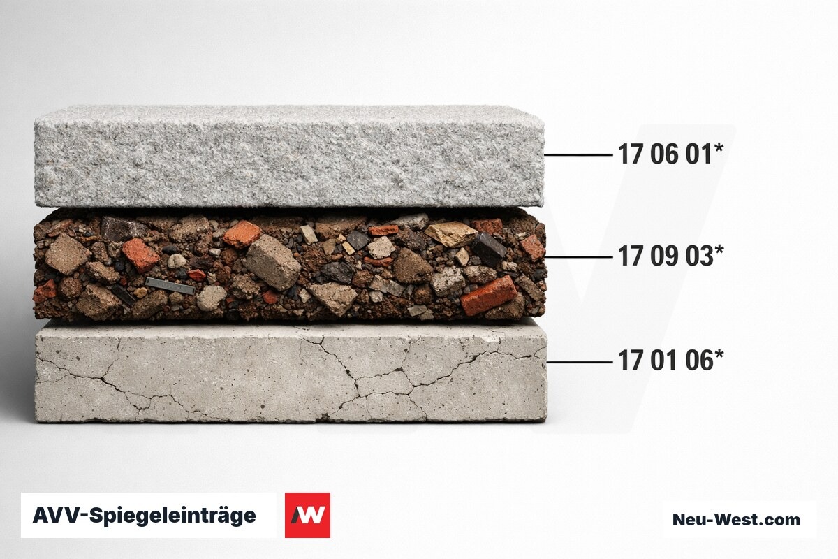AVV-Spiegeleinträge: Stern-Code und Pflichtschlüssel bei Sanierungsabfall – Erklär-Grafik (NEUWEST Berlin)
