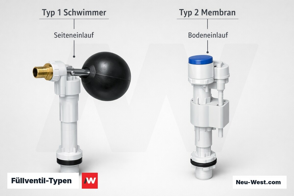Füllventil-Typen: Typ 1 vs. Typ 2 – Erklär-Grafik (NEUWEST Berlin)