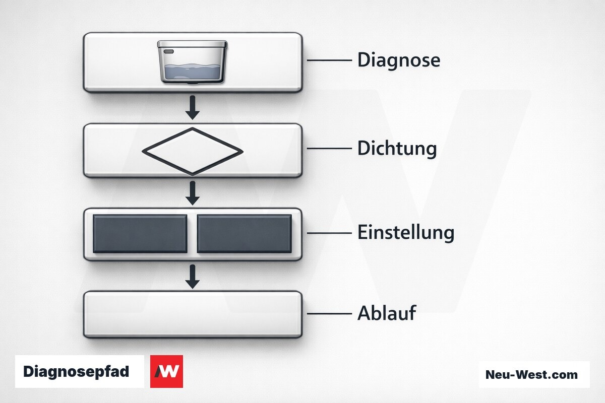 Diagnosepfad: Spülkasten läuft nach – Erklär-Grafik (NEUWEST Berlin)
