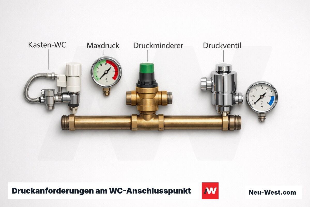 Druckanforderungen am WC-Anschlusspunkt – Erklär-Grafik (NEUWEST Berlin)
