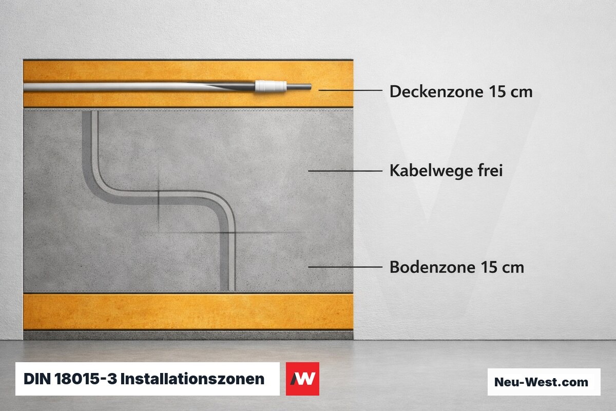 DIN 18015-3 Installationszonen: Kabelwege in der Wand – Erklär-Grafik (NEUWEST Berlin)