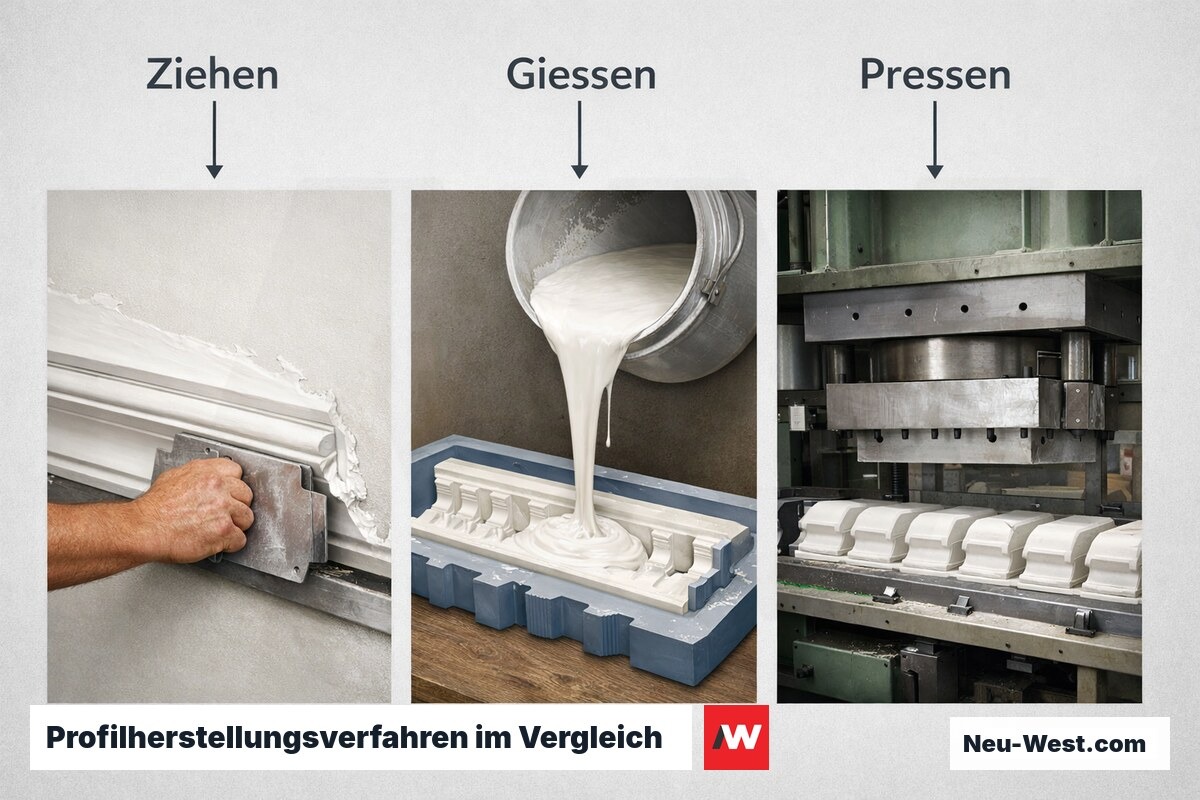 Profilherstellungsverfahren im Vergleich: Maßgenauigkeit und Einsatzbereich – Erklär-Grafik (NEUWEST Berlin)