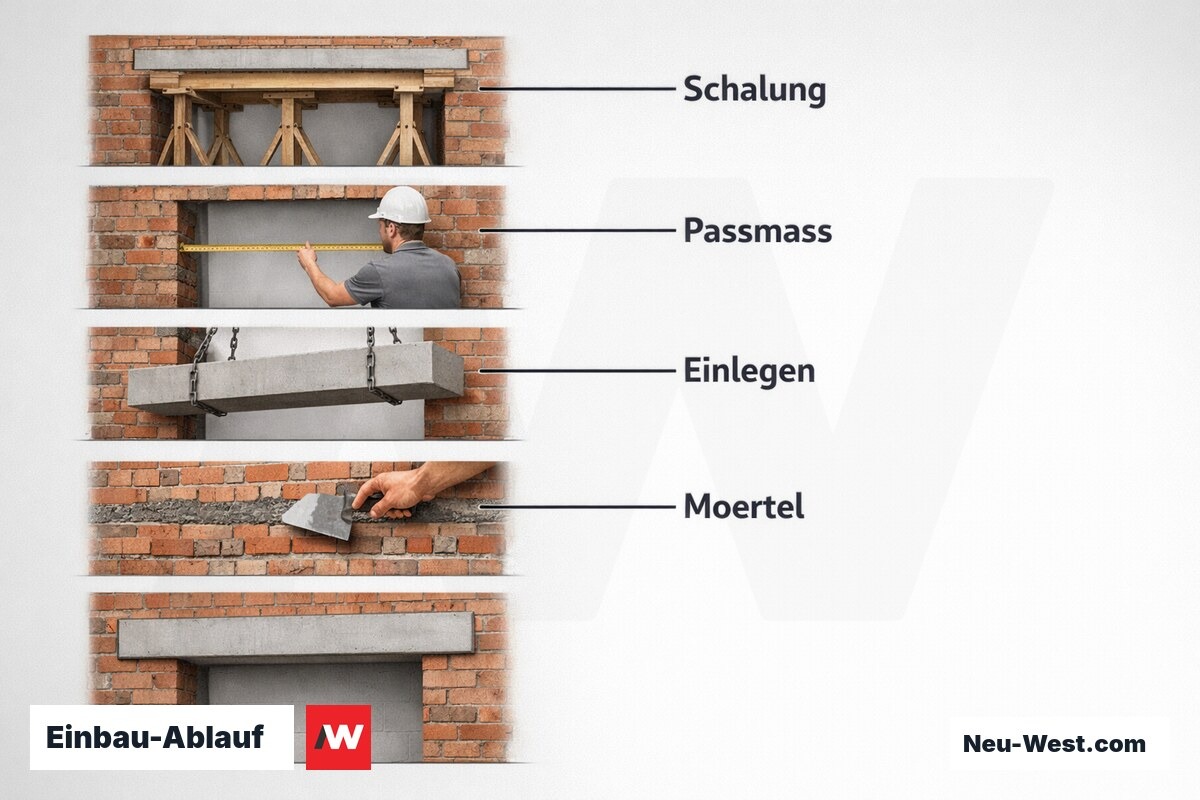 Einbau-Ablauf: 5 Phasen bis zur Lastübernahme – Erklär-Grafik (NEUWEST Berlin)