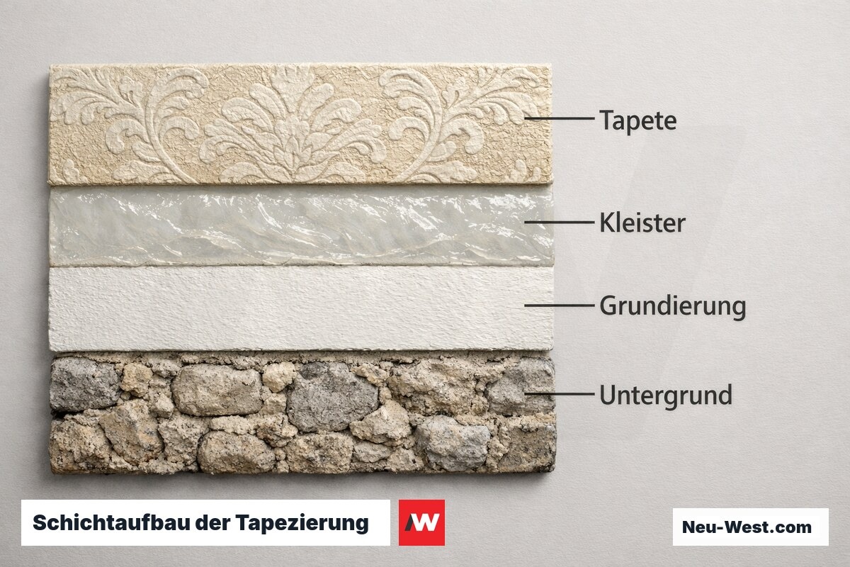 Schichtaufbau der Tapezierung – Erklär-Grafik (NEUWEST Berlin)