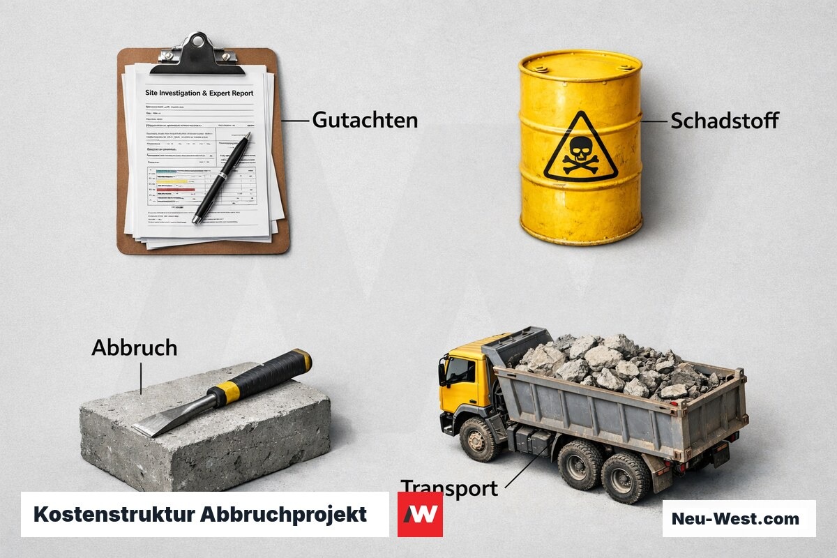 Kostenstruktur Abbruchprojekt: typische Kostenanteile im Überblick – Erklär-Grafik (NEUWEST Berlin)