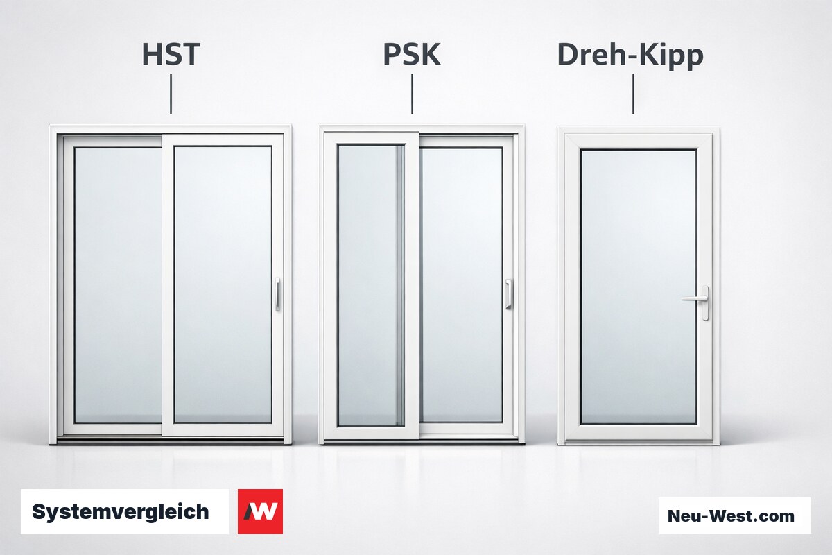 Systemvergleich: HST, PSK und Dreh-Kipp-Terrassentür – Erklär-Grafik (NEUWEST Berlin)