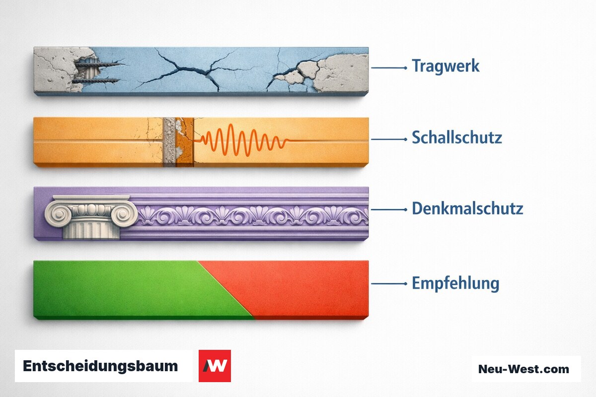 Entscheidungsbaum: Treppenanlage sanieren oder ersetzen? – Erklär-Grafik (NEUWEST Berlin)
