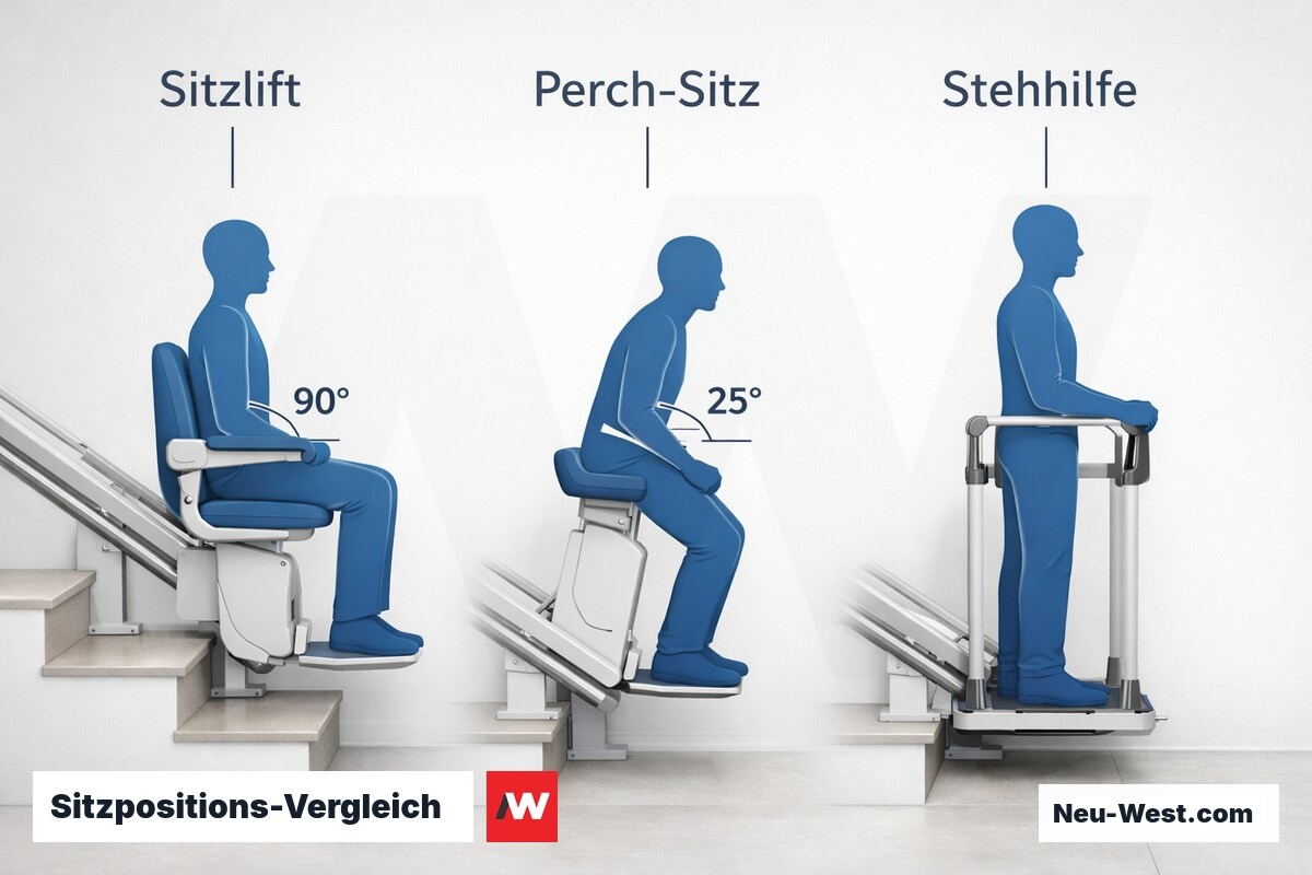 Sitzpositions-Vergleich: Sitzlift, Perch-Sitz, Stehhilfe – Erklär-Grafik (NEUWEST Berlin)