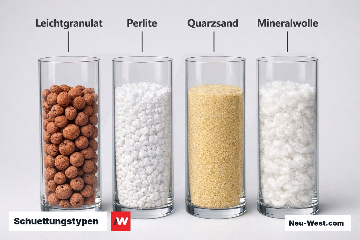 Schuettungstypen: Eigenschaftsmatrix nach Waerme- und Schallschutz – Erklär-Grafik (NEUWEST Berlin)