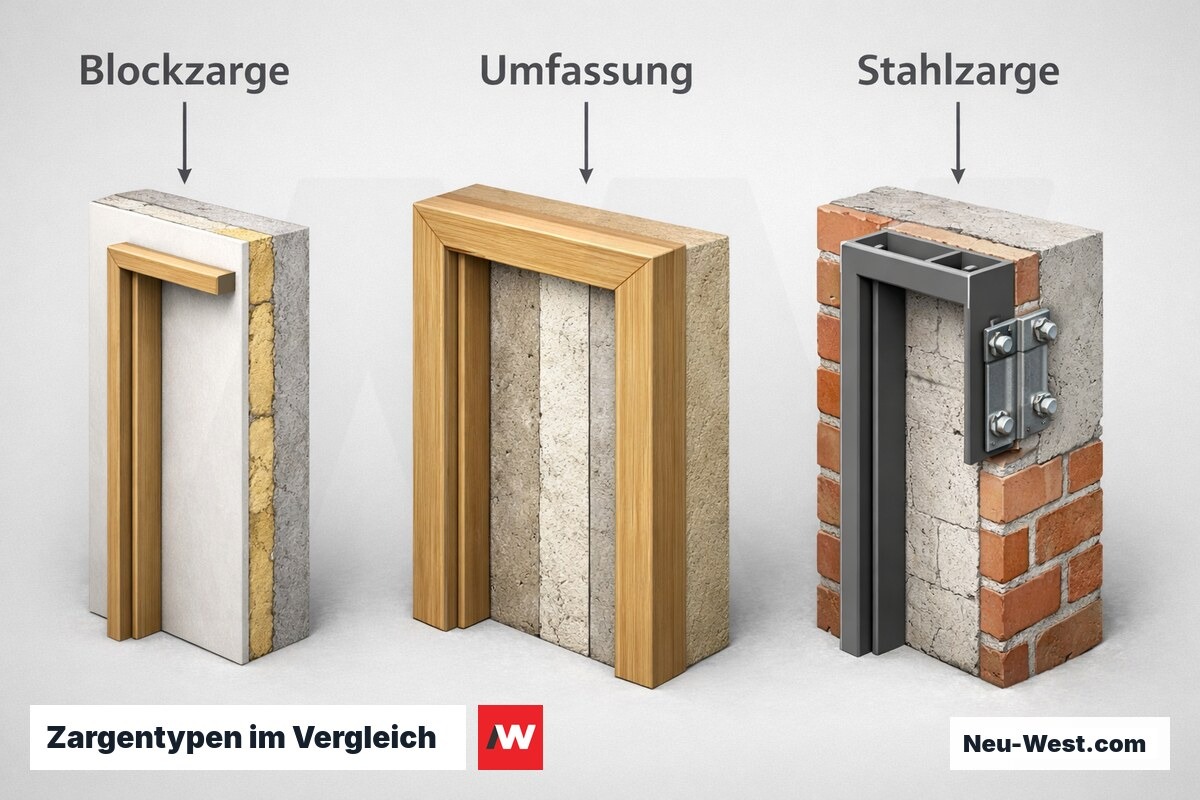 Zargentypen im Vergleich: Einbausituation und Wanddicke – Erklär-Grafik (NEUWEST Berlin)