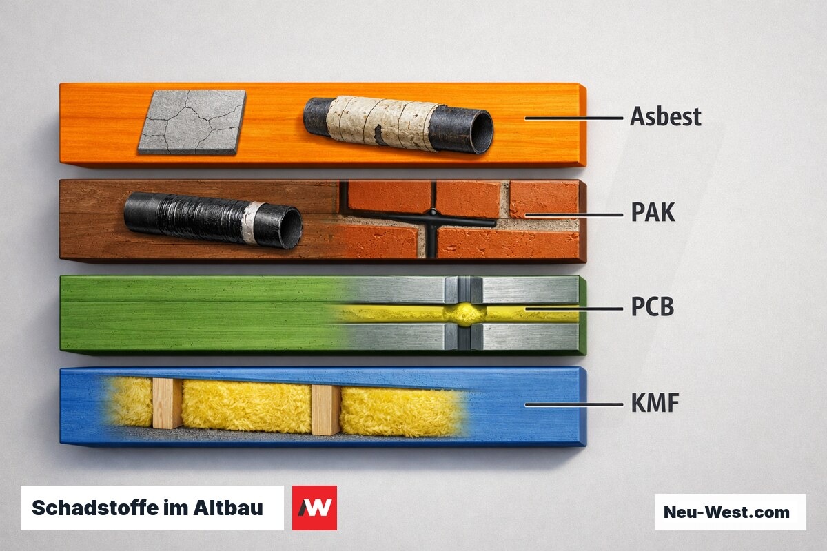 Schadstoffe im Altbau: Baujahr-Fenster und typische Einbauorte – Erklär-Grafik (NEUWEST Berlin)