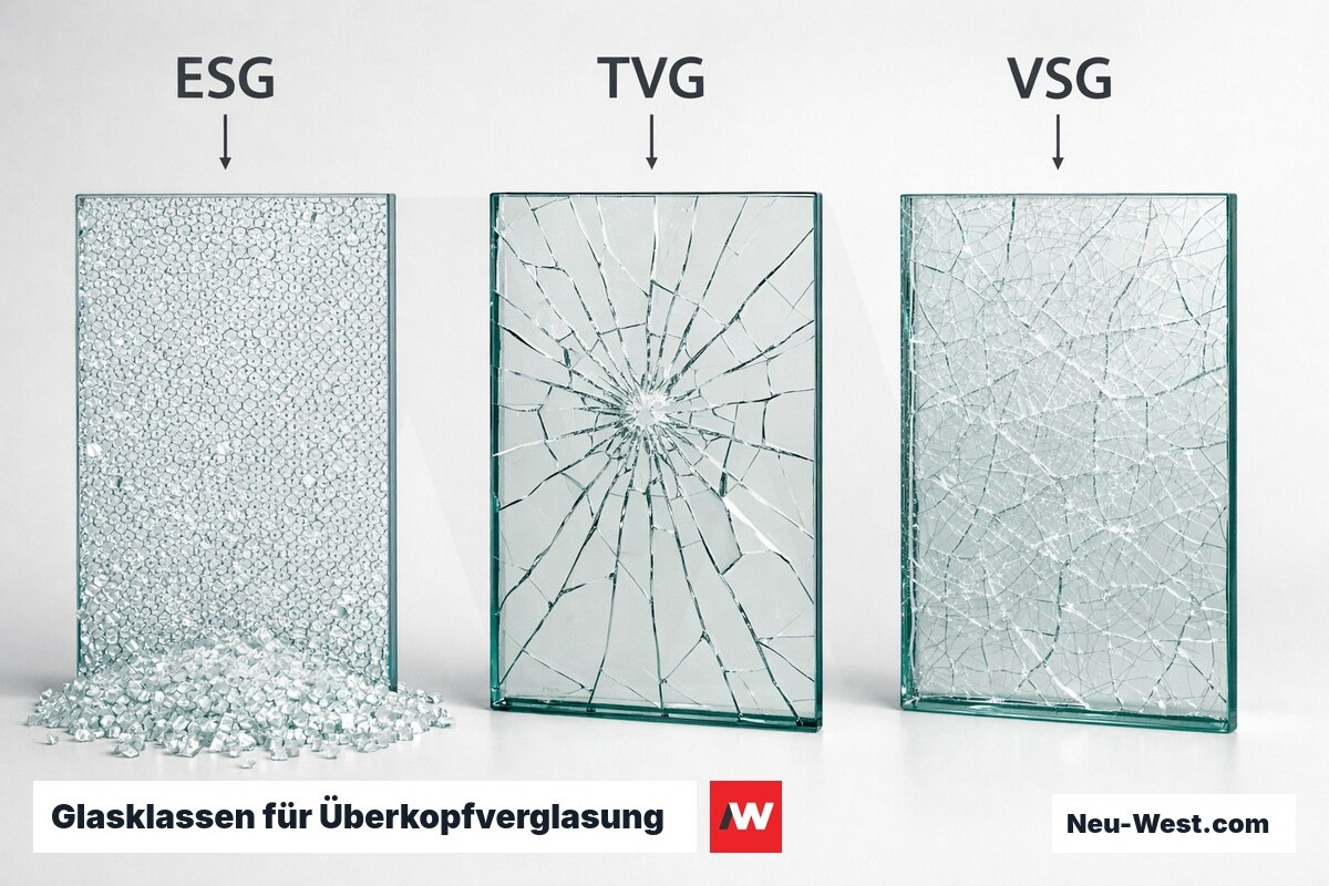 Glasklassen für Überkopfverglasung nach DIN 18008 – Erklär-Grafik (NEUWEST Berlin)