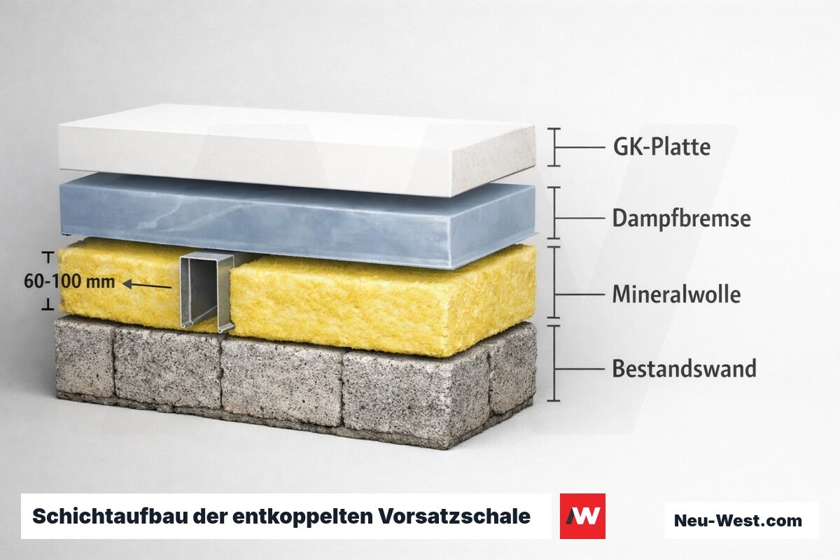 Schichtaufbau der entkoppelten Vorsatzschale – Erklär-Grafik (NEUWEST Berlin)
