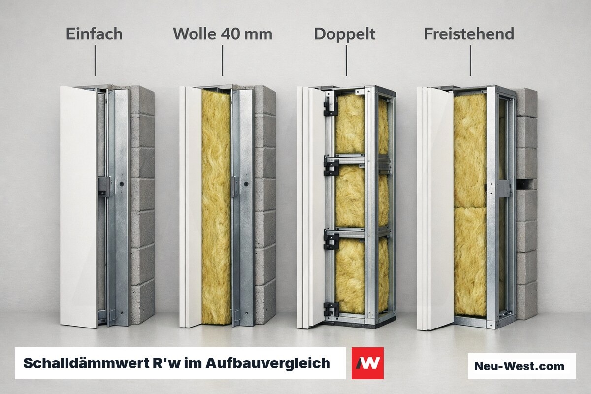 Schalldämmwert R'w im Aufbauvergleich – Erklär-Grafik (NEUWEST Berlin)