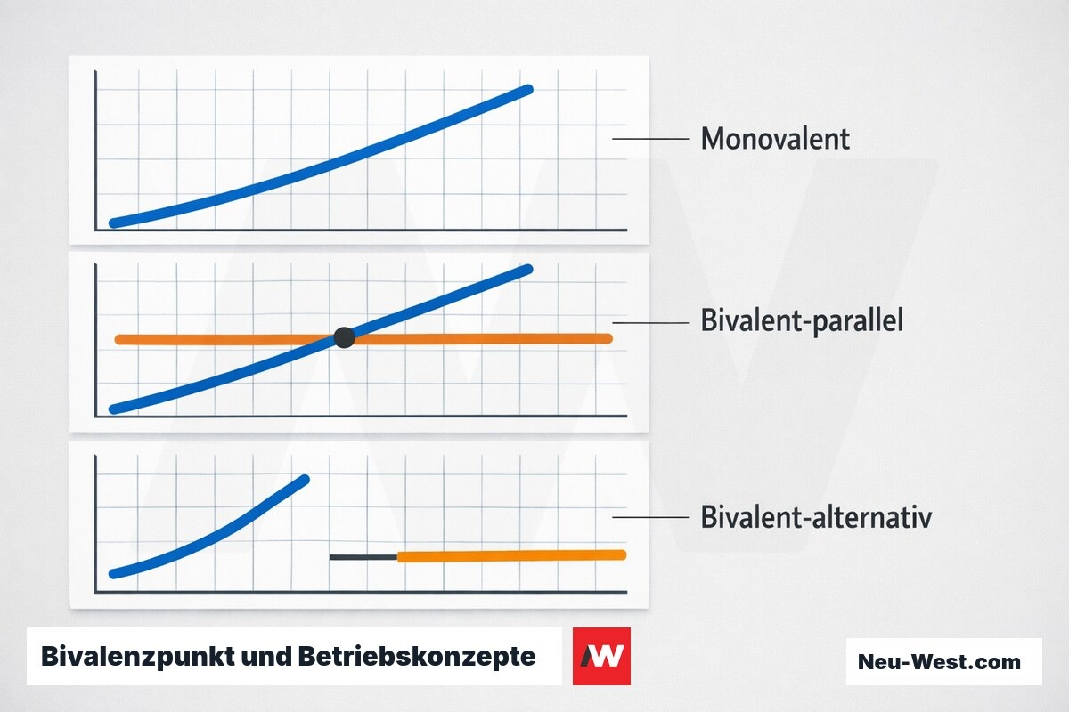 Bivalenzpunkt und Betriebskonzepte: Heizkurven-Schema – Erklär-Grafik (NEUWEST Berlin)