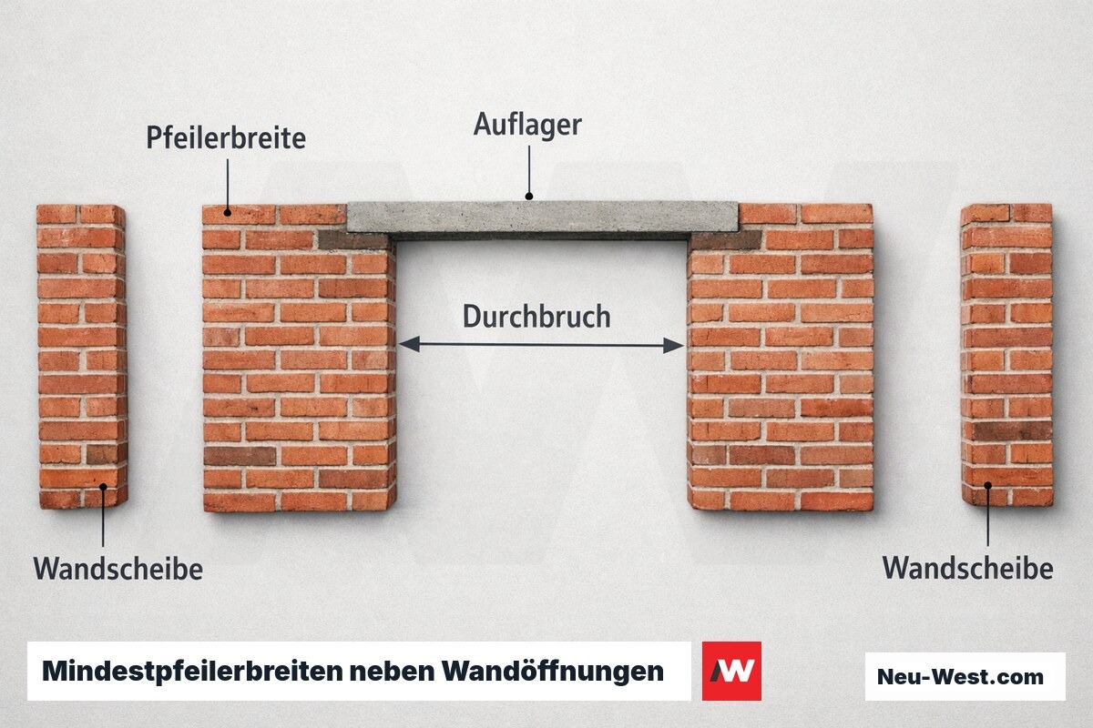 Mindestpfeilerbreiten neben Wandöffnungen nach EC 6 / DIN EN 1996-1-1 – Erklär-Grafik (NEUWEST Berlin)