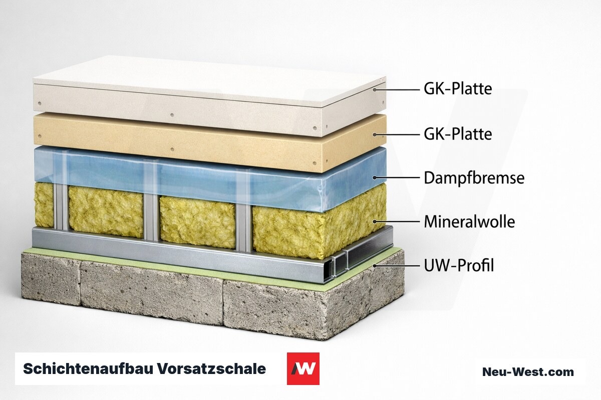Schichtenaufbau Vorsatzschale — doppelt beplankt – Erklär-Grafik (NEUWEST Berlin)