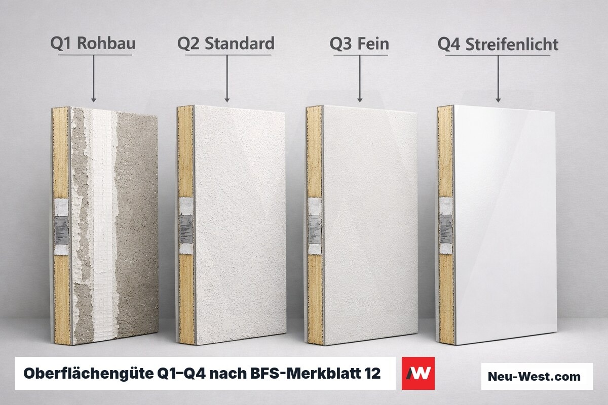 Oberflächengüte Q1–Q4 nach BFS-Merkblatt 12 – Erklär-Grafik (NEUWEST Berlin)