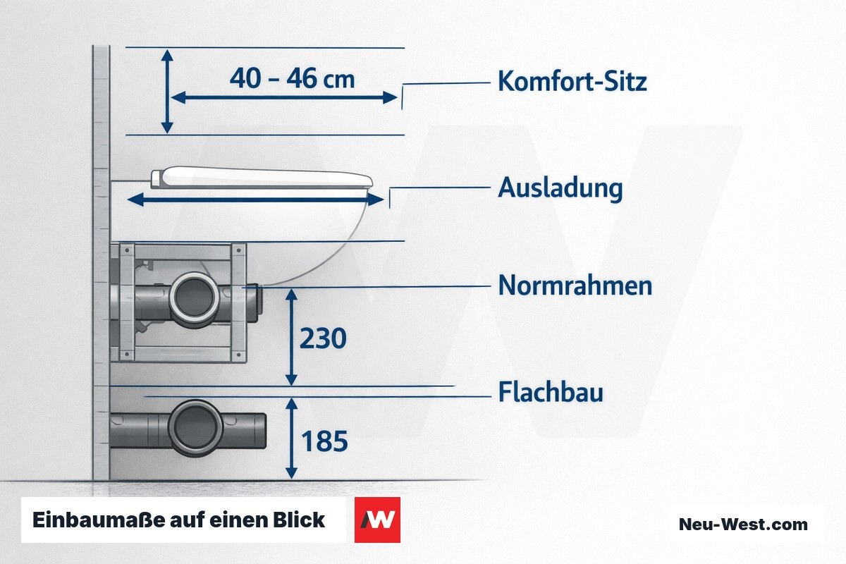 Einbaumaße auf einen Blick — Normrahmen und Flachbau – Erklär-Grafik (NEUWEST Berlin)