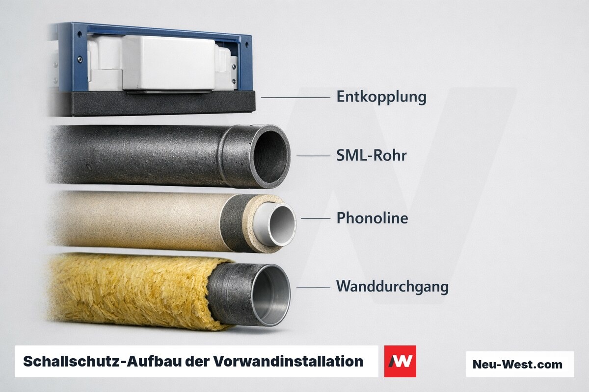 Schallschutz-Aufbau der Vorwandinstallation – Erklär-Grafik (NEUWEST Berlin)