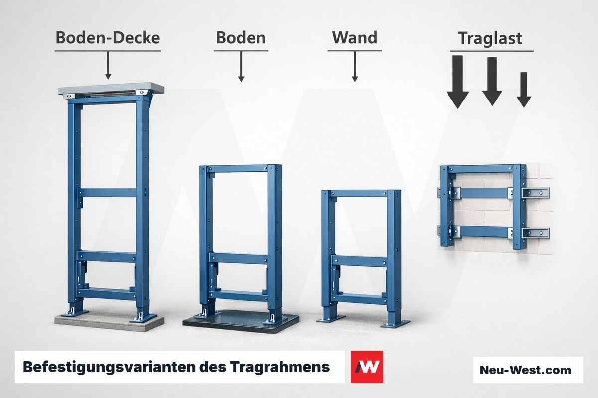 Befestigungsvarianten des Tragrahmens im Vergleich – Erklär-Grafik (NEUWEST Berlin)