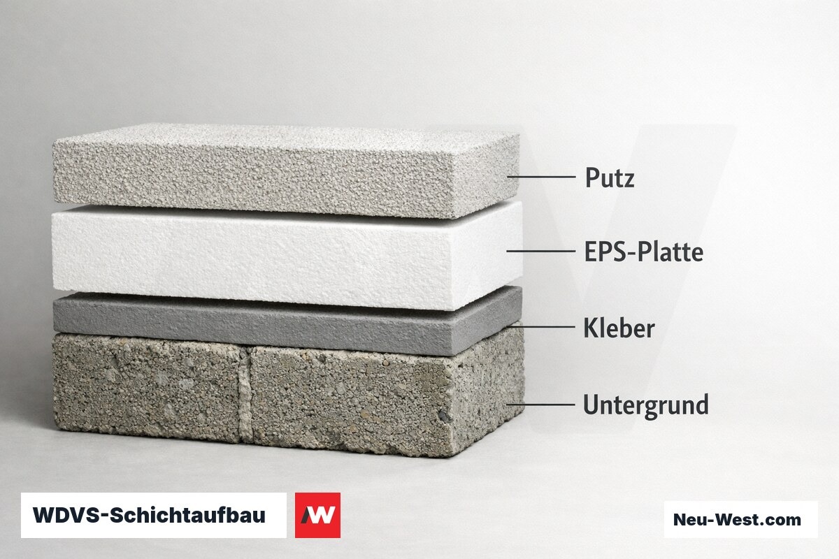 WDVS-Schichtaufbau: Mindestdicken und Planheitstoleranz – Erklär-Grafik (NEUWEST Berlin)
