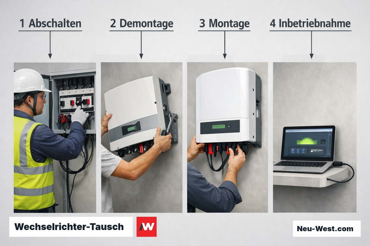 Wechselrichter-Tausch: 4 Phasen – Erklär-Grafik (NEUWEST Berlin)