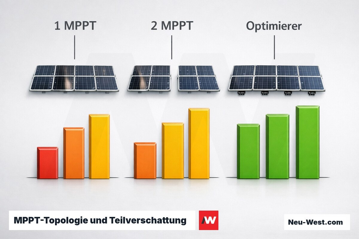 MPPT-Topologie und Teilverschattung: Ertragsvergleich – Erklär-Grafik (NEUWEST Berlin)
