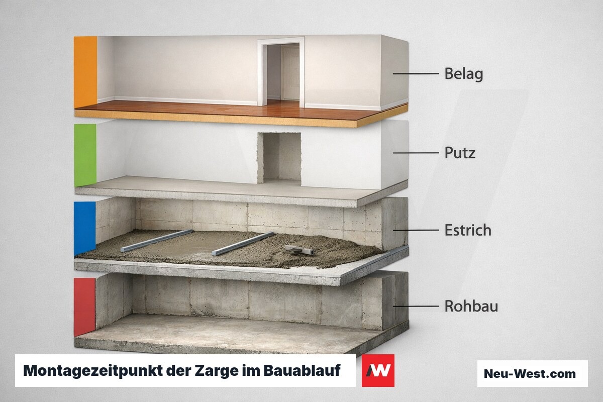 Montagezeitpunkt der Zarge im Bauablauf – Erklär-Grafik (NEUWEST Berlin)