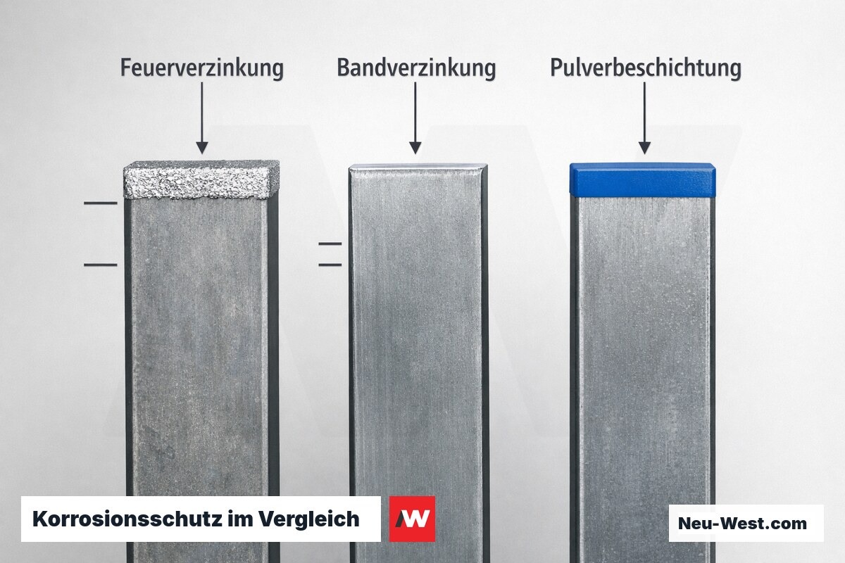 Korrosionsschutz im Vergleich: Schichtdicke und Standzeit – Erklär-Grafik (NEUWEST Berlin)